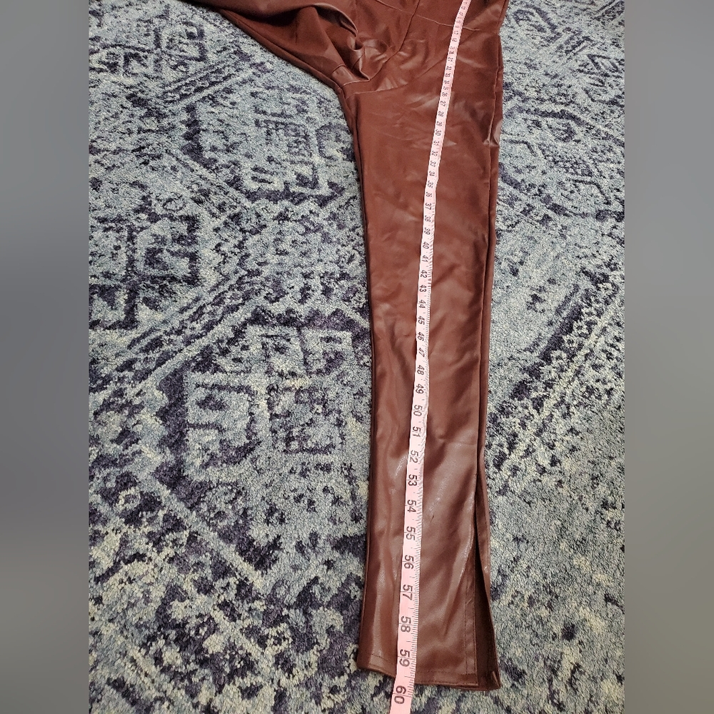 PRETTY LITTLE THING Faux Leather Brown Sleeveless Jumpsuit - Picture 7 of 10